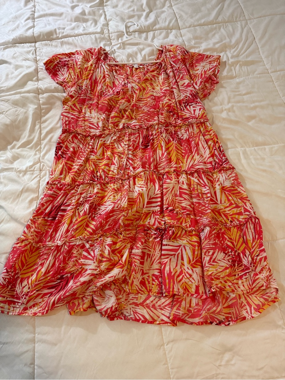 beachlunchlounge Coral and Yellow Tropical Print Sundress